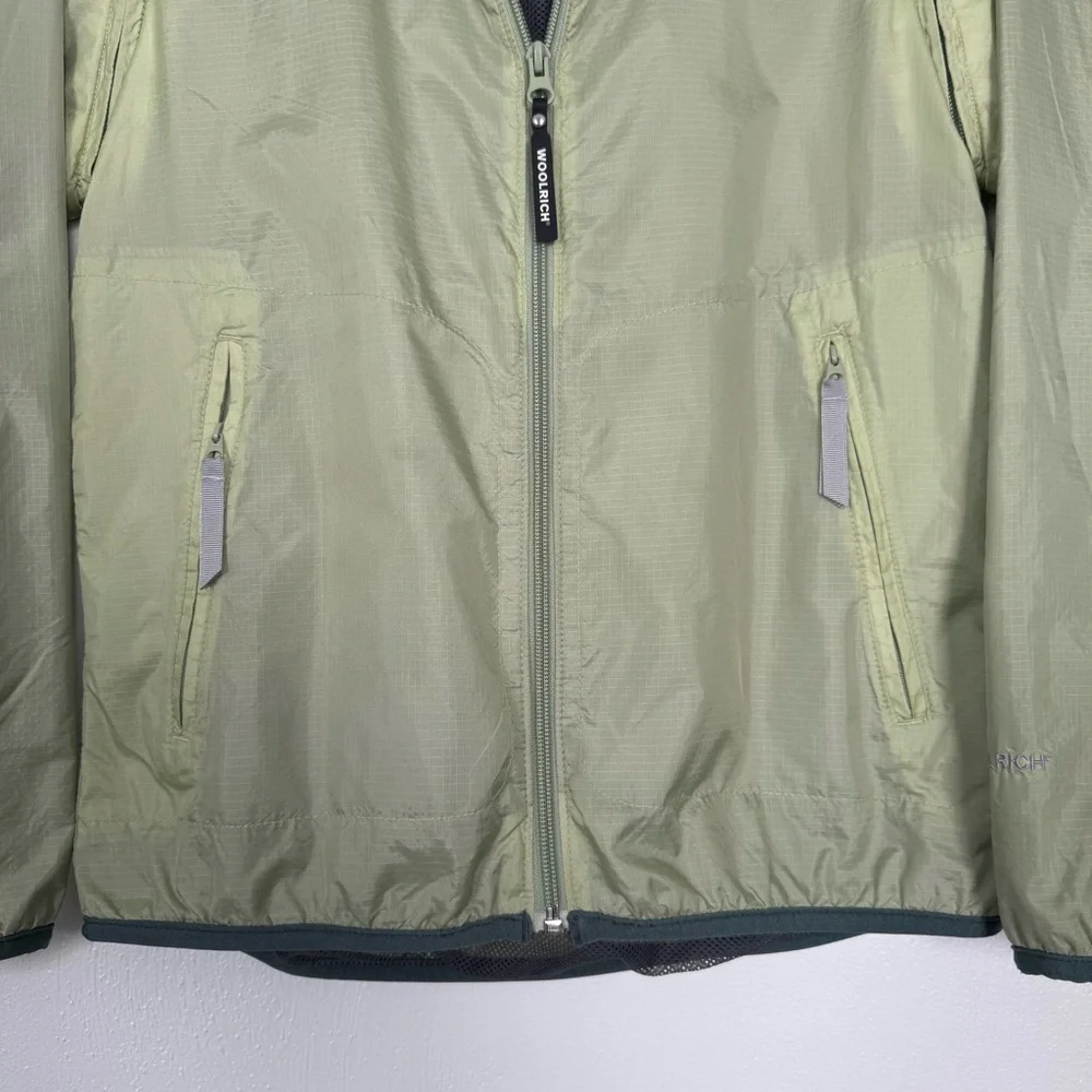 Woolrich Jacket Women Small Green Nylon Windbreaker Removable‎ Sleeves Outdoor